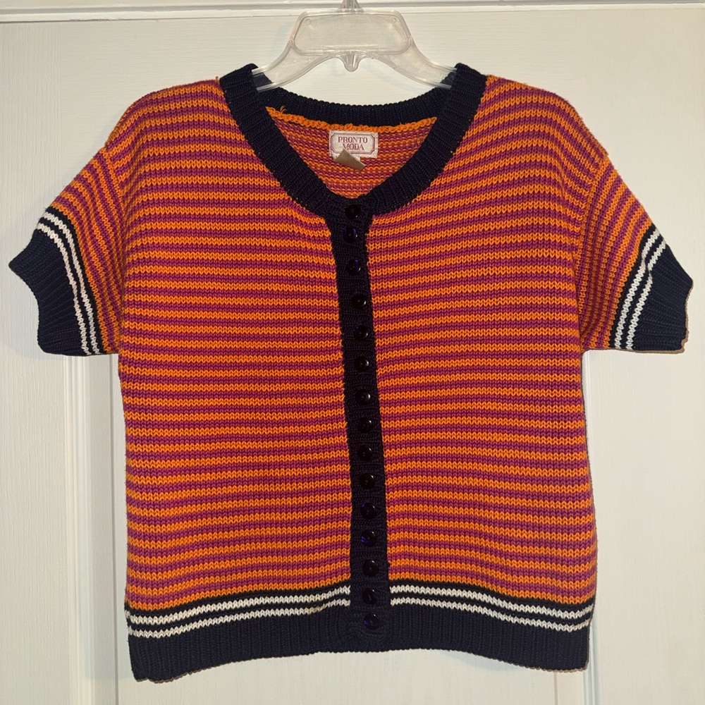 Vintage pronto moda Striped Knit button Cardigan Orange, navy, pink, white